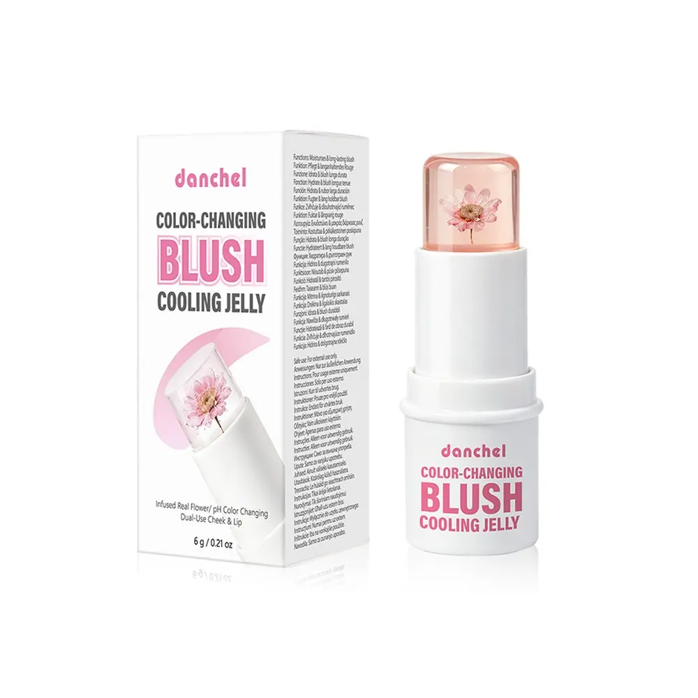 danchel Flower-Infused Temperature & pH Adaptive Color-Changing Jelly Blush, Dual-Use for Cheeks & Lips, Sheer Natural Glow, Long-Lasting Color Payoff, Lightweight & Breathable, Compact for On-the-Go Touch-Up, 4 Shades Available