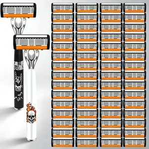 Manual Razor Set with Blade Holder, Stainless Steel Handle, Facial Care Tool, Sharp Blades for Men, Daily Grooming Kit, Suitable for All Ages
