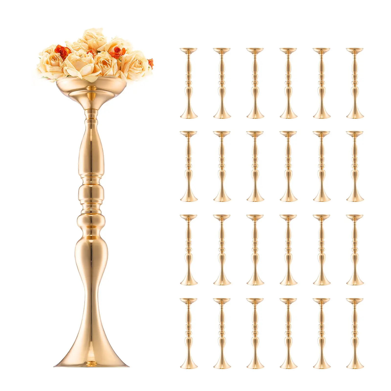 【DealsForYouDays】VEVOR 24PCS 50cm/19.7" Tall Wedding Flower Vase, Metal Wedding Centerpiece, Gold Floral Arrangement Stand Display Rack for Tables Wedding Dinner Party, Anniversary Ceremony Birthday Event Decor
