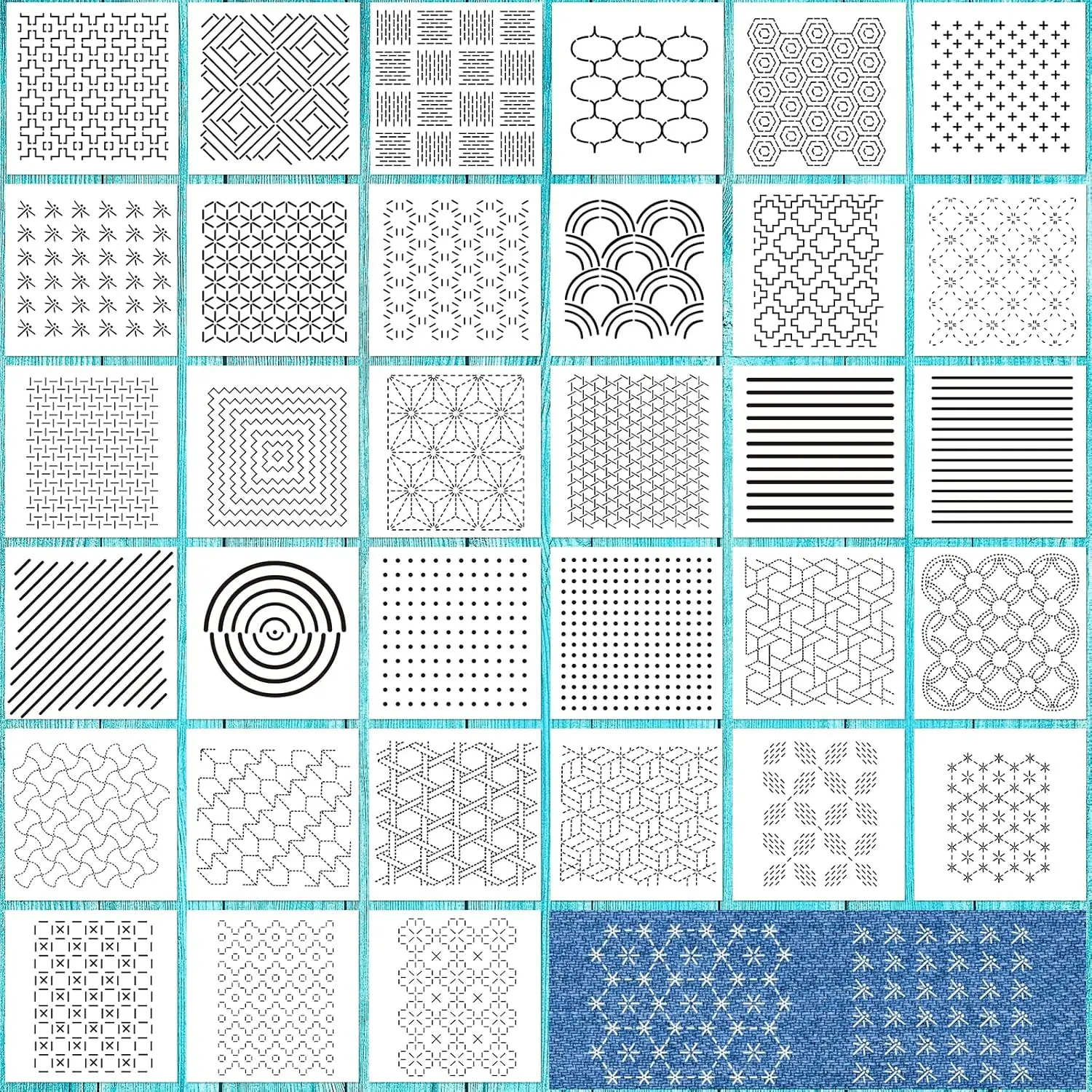 Women's Bra Accessories 33pcs High-Quality Flexible Plastic Geometric Sashiko Template (4.7x4.7in) with 33 Different Embroidery Patterns for Sewing Projects, Drawing, Quilting, DIY Creative Design, 4.72 Inches, Embroidery Enthusiasts, Ideal Gift For Embro
