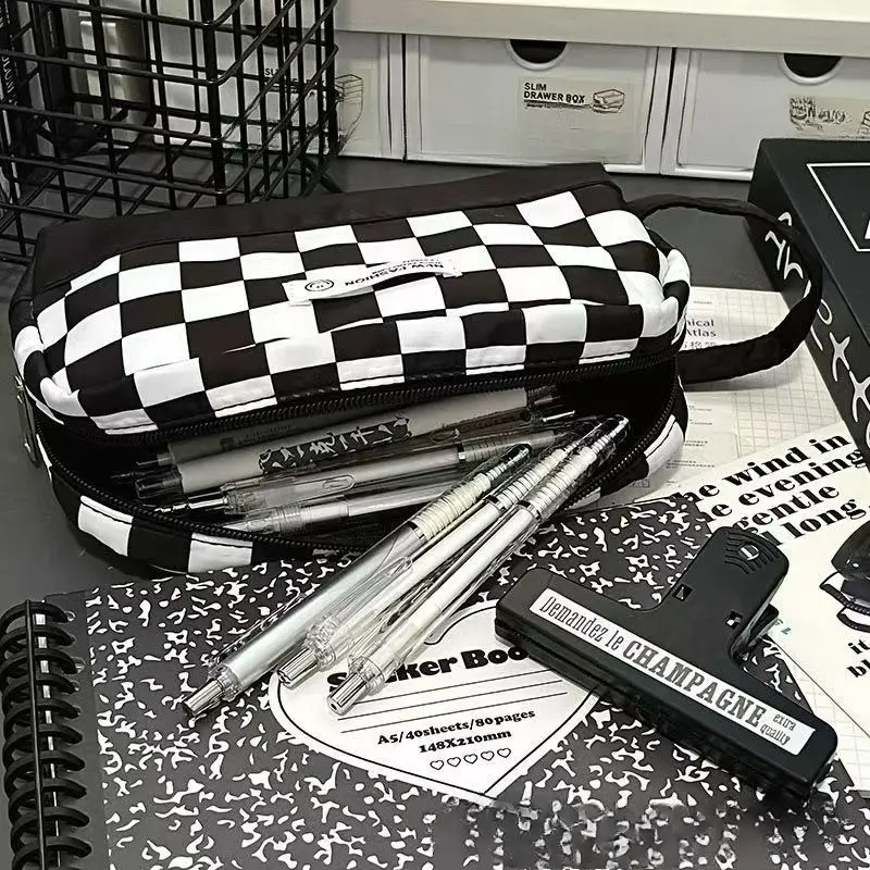 Large Capacity Grid Pencil Case, Student Minimalist Stationery Organizer, Handheld Stationery Bag, Ideal School Supplies Storage