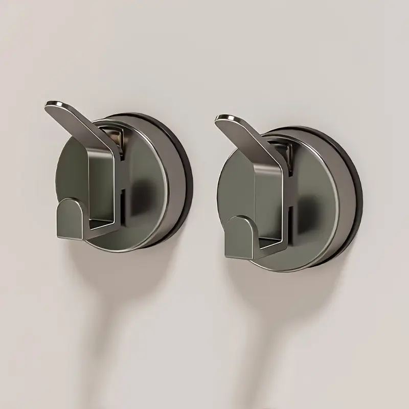 2-Pack Fashionable Plastic Suction Hooks, Wall-Mounted, Easy Installation, Reusable, No Drilling, Strong Load Capacity, Waterproof, Bathroom & Kitchen Storage
