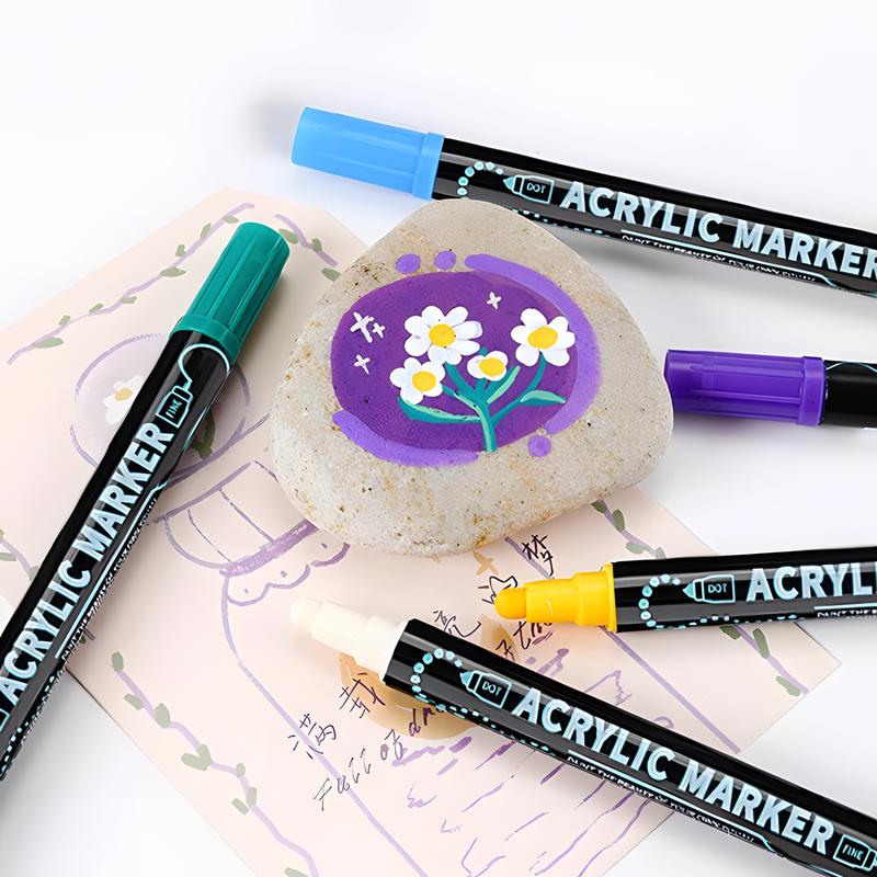 Acrylic Paint Marker Set, 1 Set Dual Tip Acrylic Paint Pens, Glass Marker Pens with Brush Tip and Fine Tip, Paint Pens for Rocks, Wood, Canvas, Stone, Ceramic Surfaces, Acrylic Markers