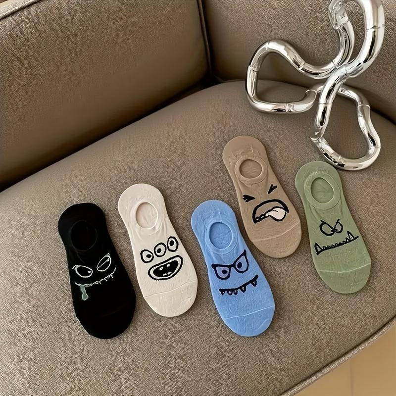 5 Pairs Colorful Cartoon Printed Low-cut Ankle Socks Funny Breathable Lightweight for Teenagers Casual Wear Suitable for 99 Scenes