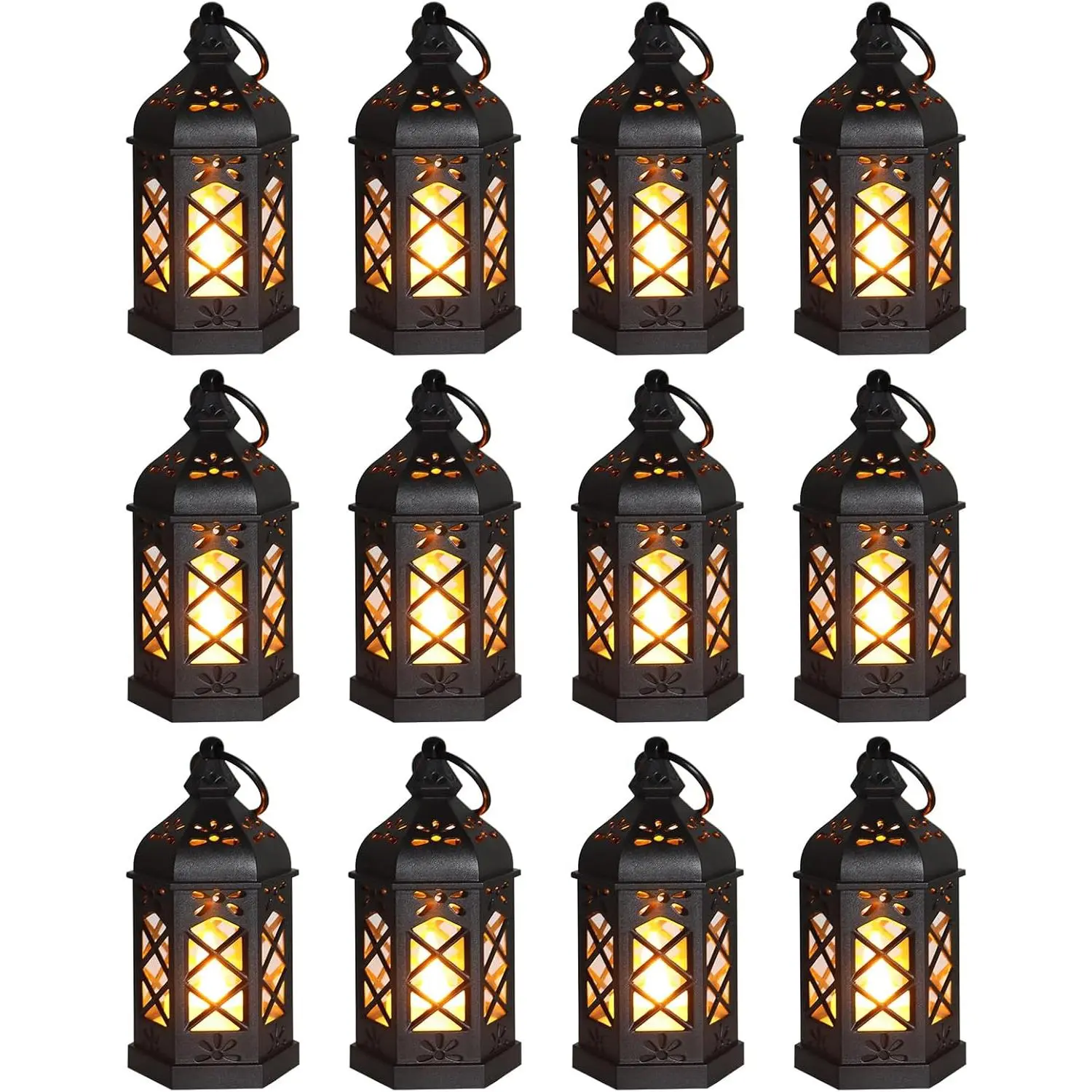 12-Pack Mini Small Decorative Candle Lanterns Black Tea Light Lantern for Ramadan Eid Wedding Halloween Christmas Easter Table Centerpiece Decor Battery Included