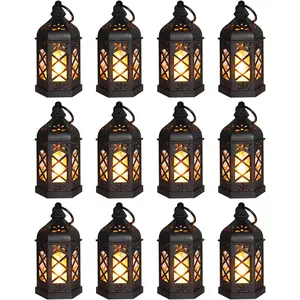 12-Pack Mini Small Decorative Candle Lanterns Black Tea Light Lantern for Ramadan Eid Wedding Halloween Christmas Easter Table Centerpiece Decor Battery Included