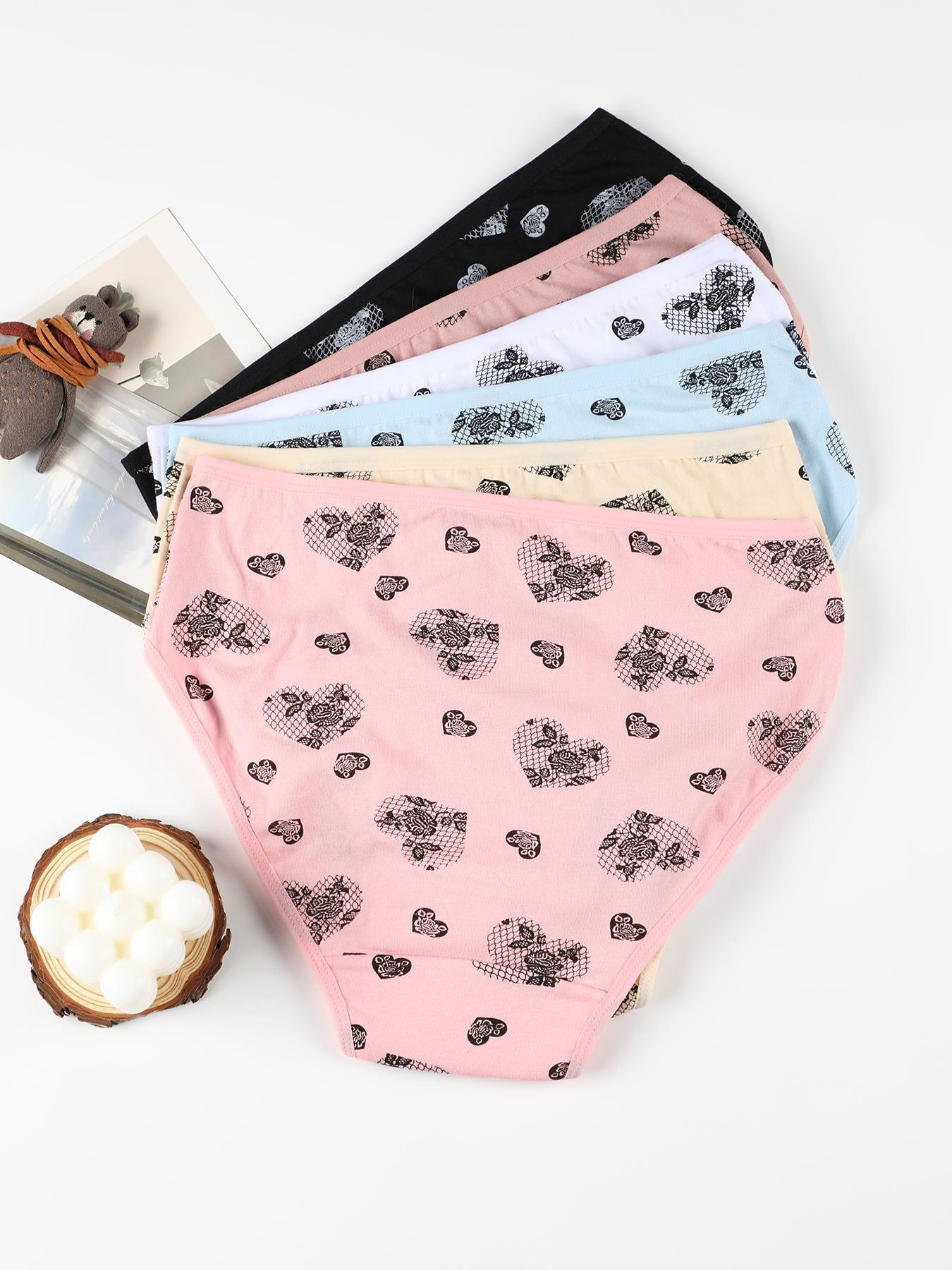 Women's Heart & Floral Print High Waist Panty, Regular Fit Soft Comfortable Breathable Knicker for Daily Wear, Underwear for All Seasons