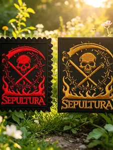 2PCS Embroidered Sepultura Band Patches, Rock Music Badge, Iron-On or Sew-On, for T-Shirts, Hats, Bags, Outdoor Gear, Music Lovers