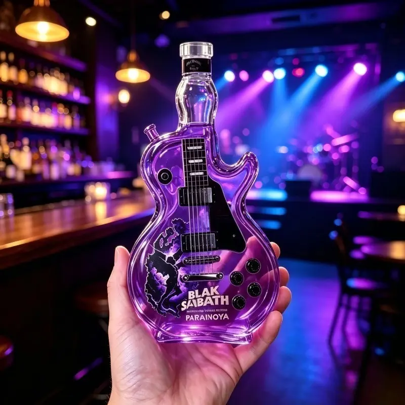 Devil Handblown High Borosilicate Glass Guitar Bottle, Unique Whiskey Decanter, Rock Lover Gift, 390ML, Father's Day, Birthday