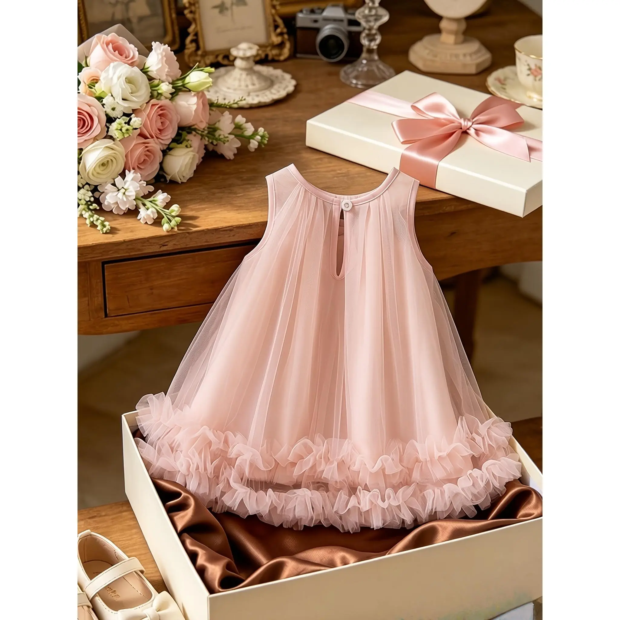9 Months to 4 Years Old Birthday Party Princess Dress New Baby Dress Cute Sleeveless Breathable Mesh Tulle Tutu Outfit 1St Birthday Gift Children'S Clothing