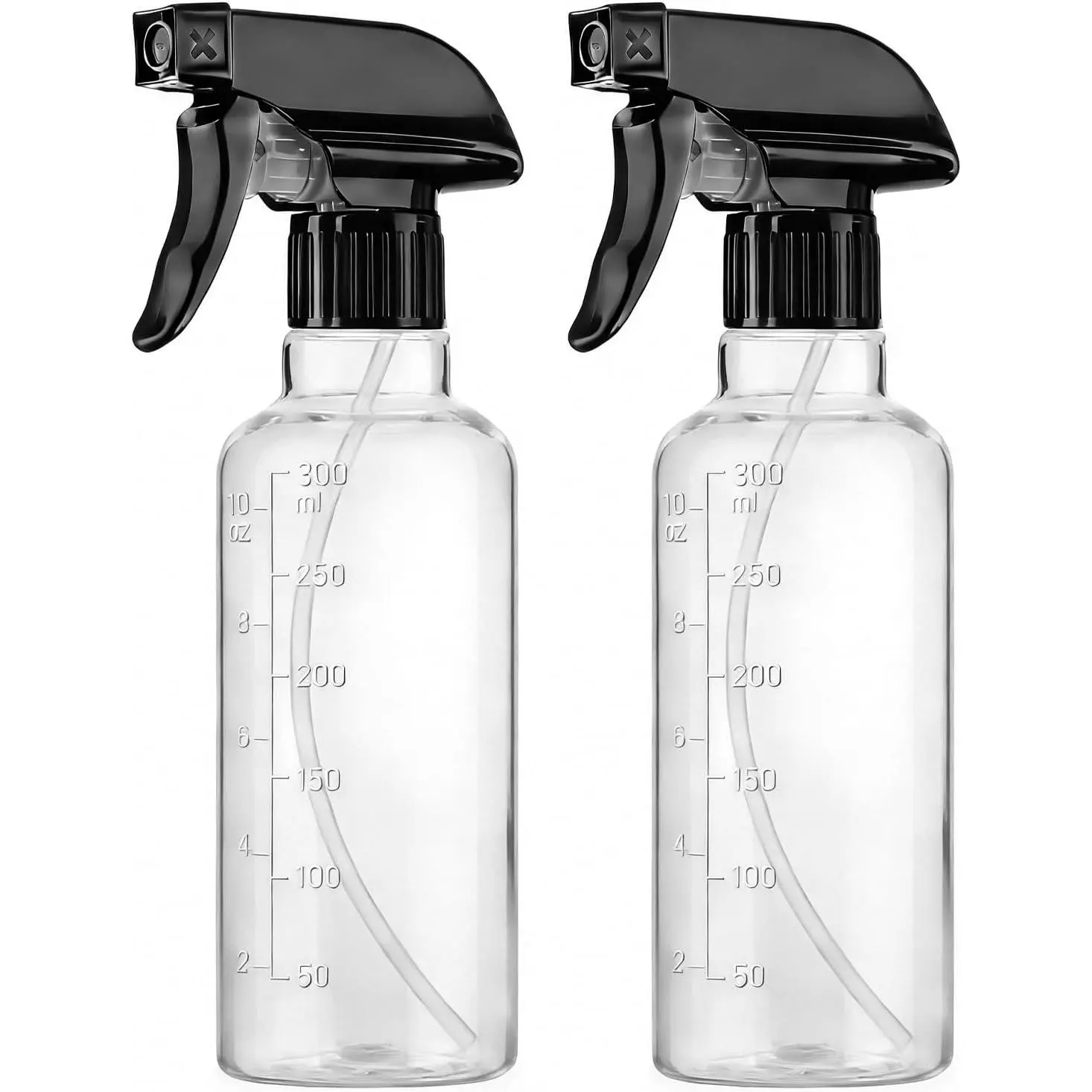 Plastic  Bottles (2 Pack 10 oz), Leakproof Adjustable Fine Mist & Jet Stream Nozzle,   Plastic Multi-Purpose for Hair, , Cleaning (2 PACK CLEAR)