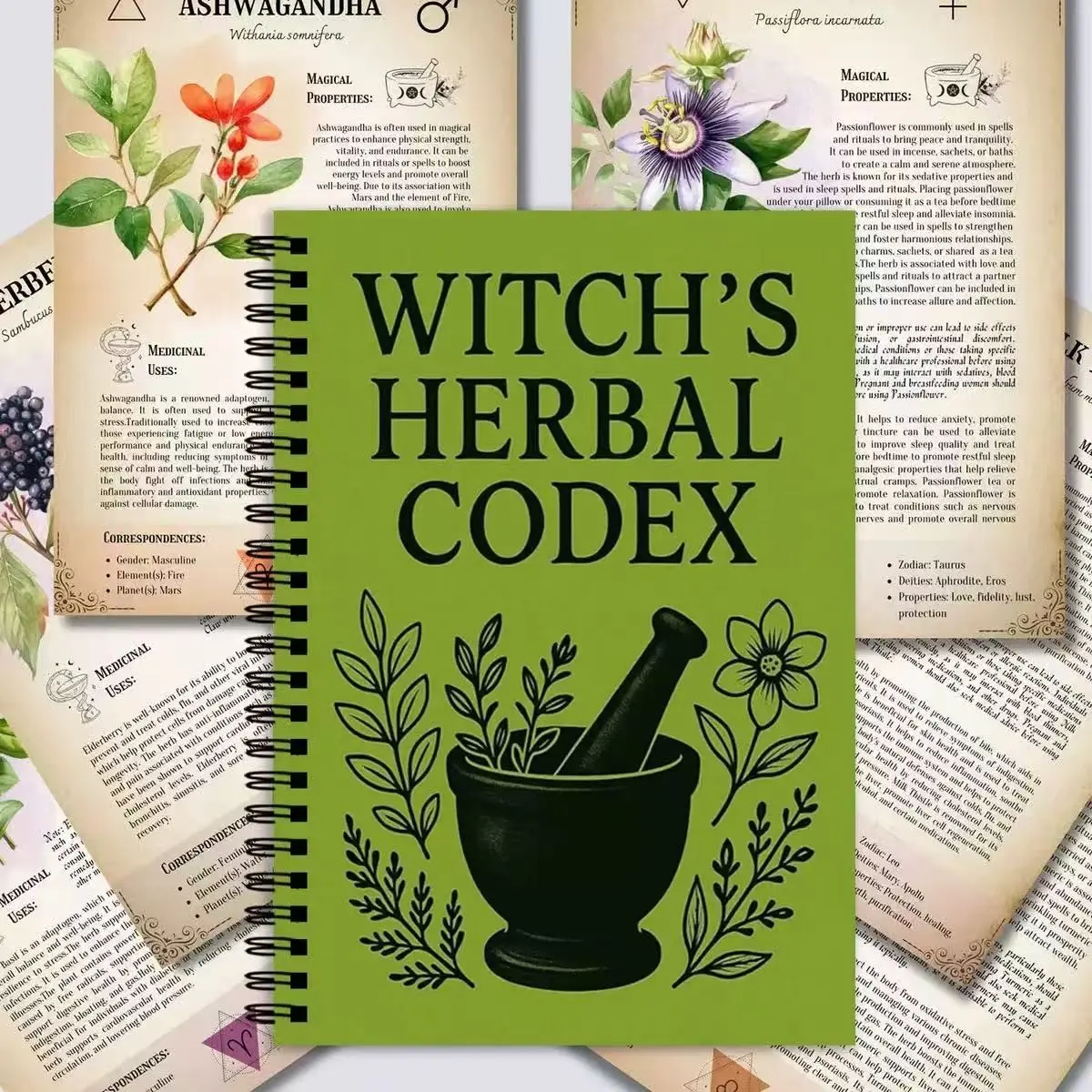 Witch's Herbal Codex Notebook, Magical Herb Encyclopedia Journal, Perfect for Witchcraft Enthusiasts and Practitioners, Unique Design for Spellcasting Lovers, Journals for Writing