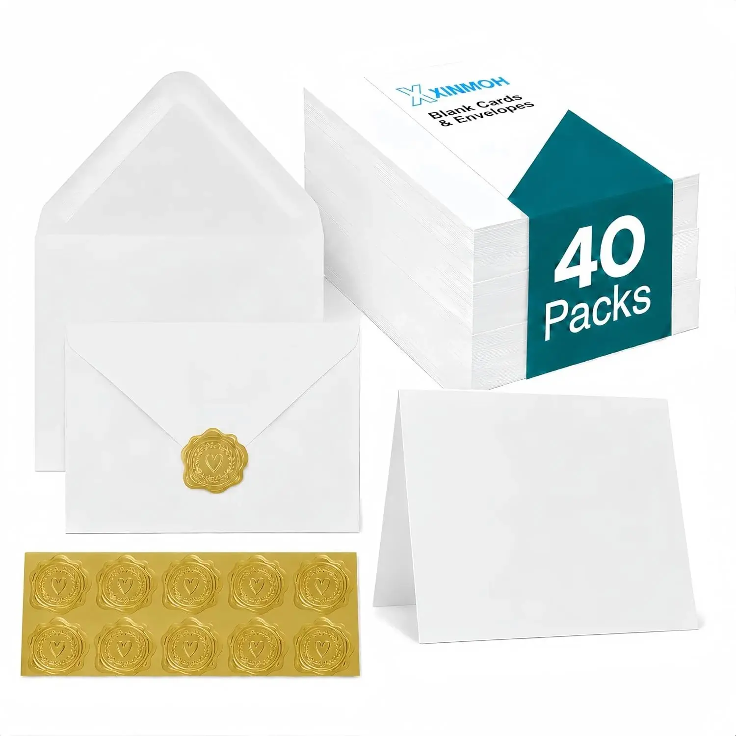 40 Pack Blank White Cards and Envelopes - 5" x 7" Heavyweight Folded Cardstock and A7 Envelopes for DIY Greeting Cards Wedding Birthday Invitations Baby Shower Thank You Cards and All Occasions