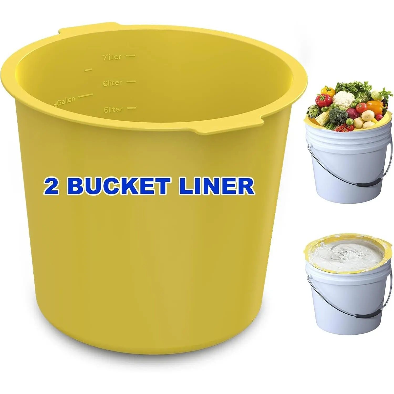 2 Gallon Silicone Bucket Liner - Reusable Food Grade Non-Stick Mixing Liner for Concrete Mortar Grout Paint, Easy to Clean & Durable Yellow
