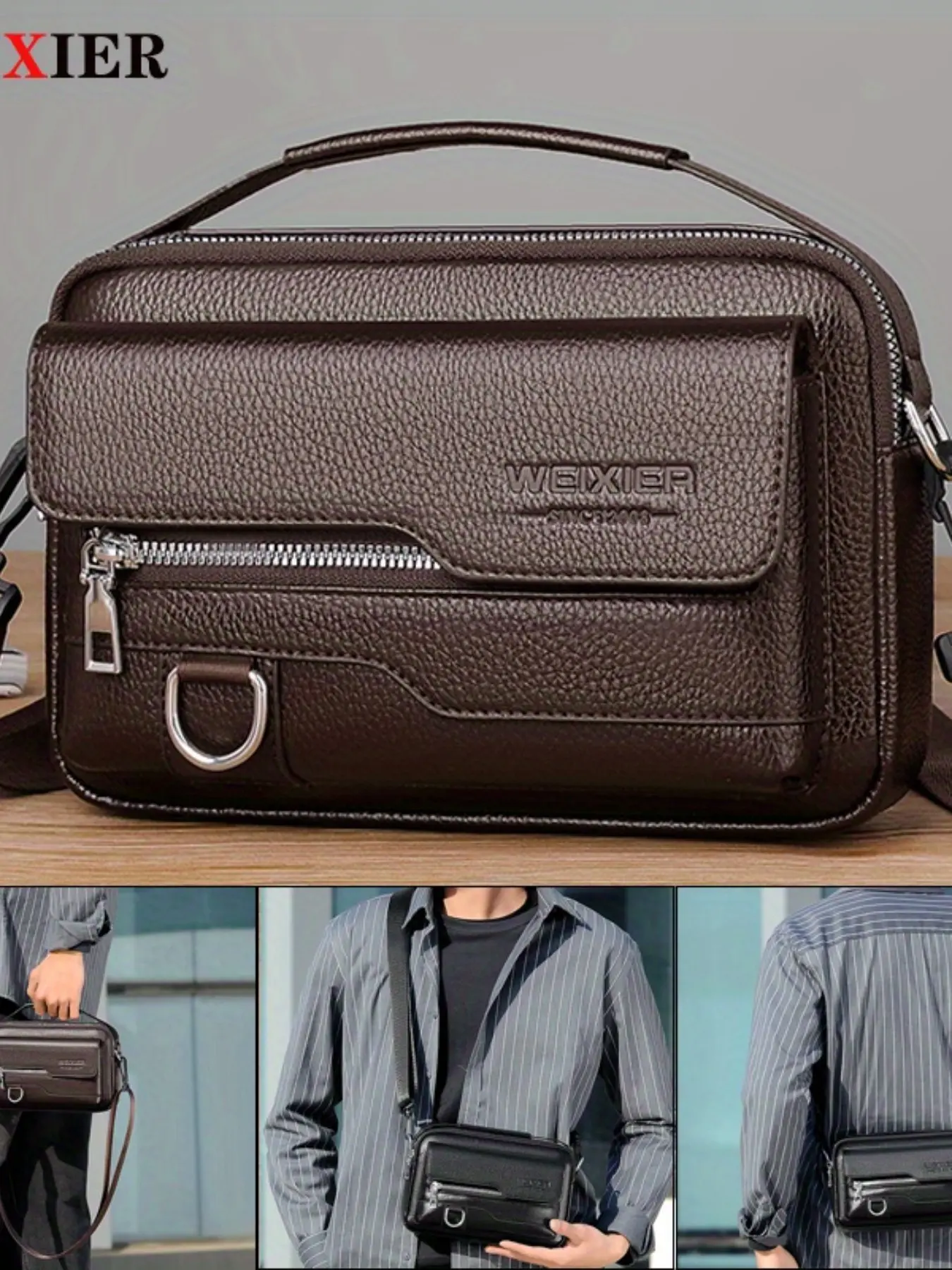 New Men's Crossbody Bag, Handbag, Shoulder Bag, Travel Bag, Adjustable Strap, Large Capacity, Vintage Business Leather, Office, Travel, Valentine's Gift