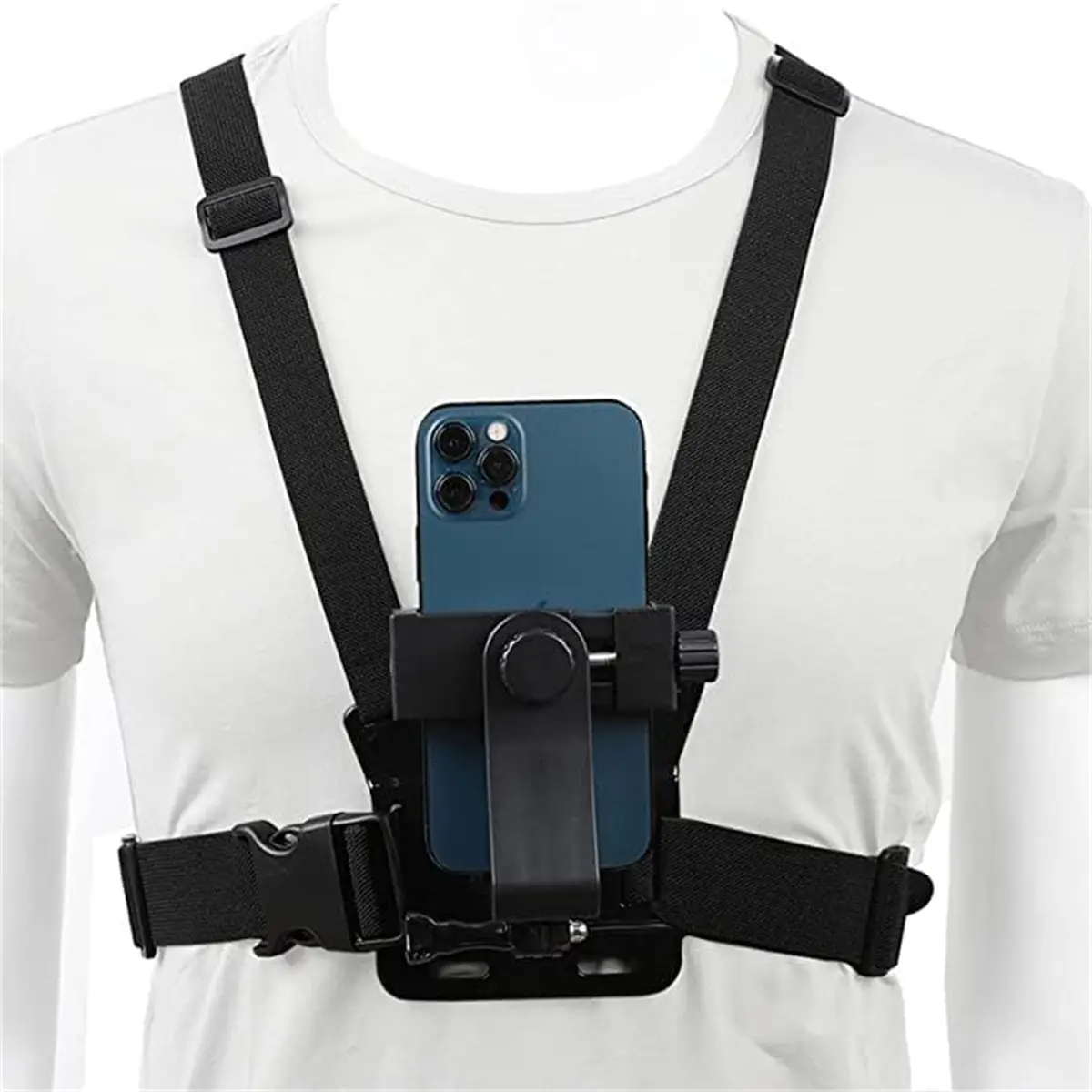 Mobile Phone Chest Strap Harness Mount, Phone Holder, Cell Phone Clip Compatible with iPhone, Samsung & GoPro Hero 9, 8, 7, 6, 5, 4, 3, 2, 1, AKASO & DJI Osmo, Stand