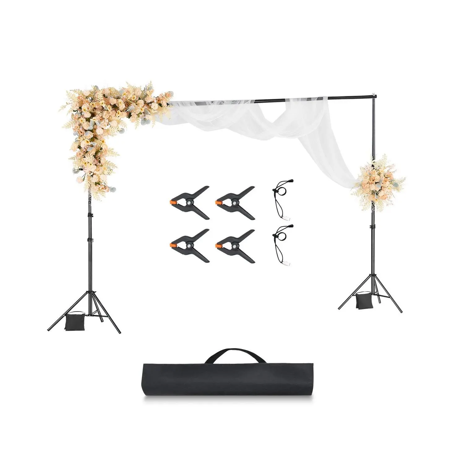 【toolupgrade】VEVOR Carbon Steel 10x10 ft Height-Adjustable Backdrop Kit, Portable Heavy-Duty Setup with 4 Crossbars, Multi-Use for Photo Video Studio, Wedding, Height Adjust