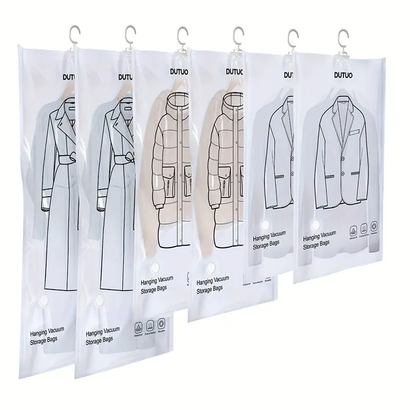 8-Pack Hanging Vacuum Storage Sealing Bags, Space-Saving, Ideal for Clothing, Suits, Jackets, Wardrobe Organizer, Travel Storage, Transparent, Dustproof Cover