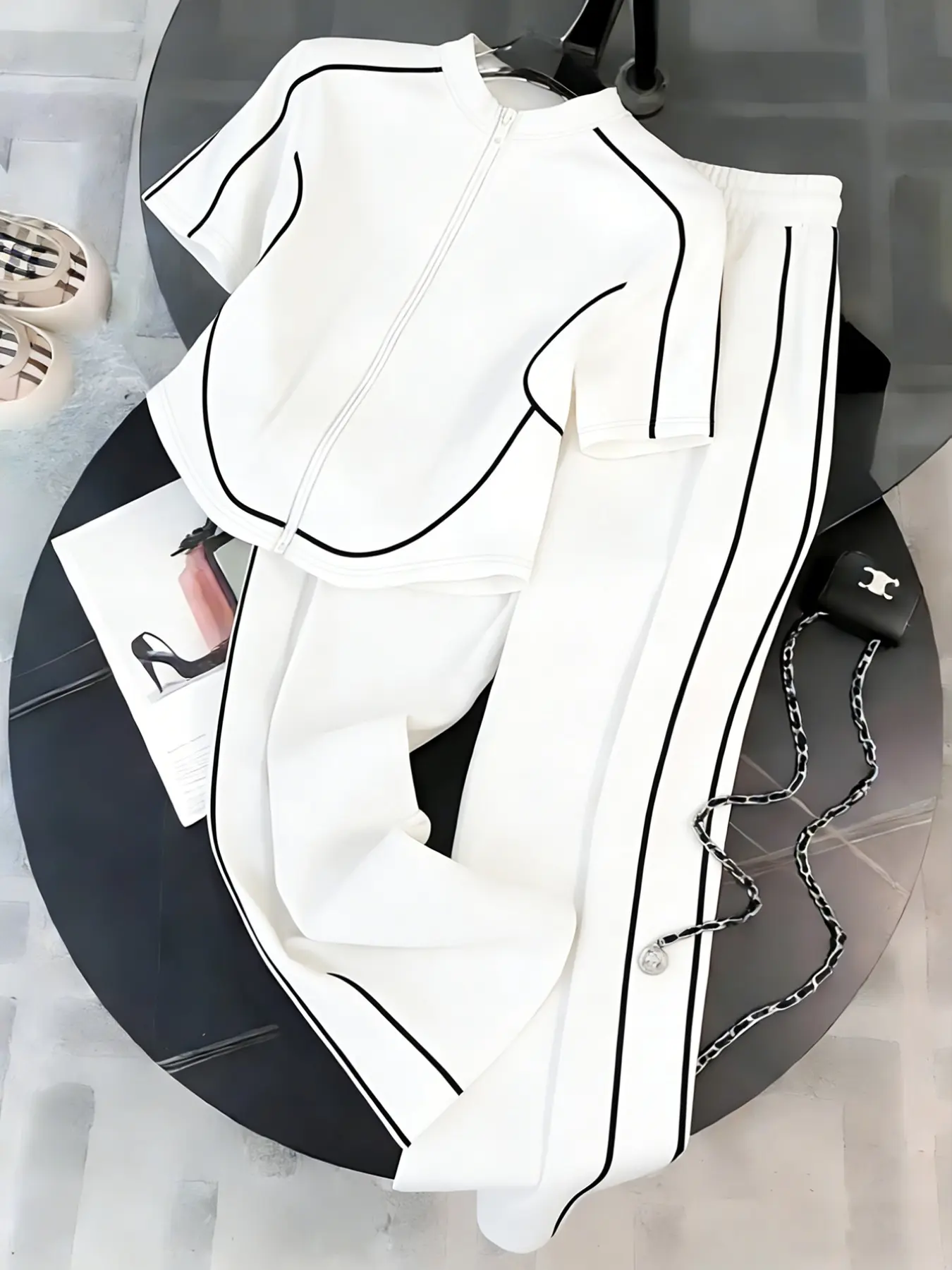 Women's Spring Summer Casual Set, Two-Piece Slim Fit Zipper Top & Long Pants, Perfect for Daily Wear, Outdoor, Formal & Casual Suits