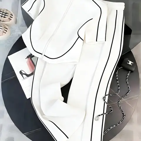 Women's Spring Summer Casual Set Two-Piece Slim Fit Zipper Top & Long Pants, Perfect for Daily Wear, Outdoor, Formal & Casual Suits, Clothing Sets