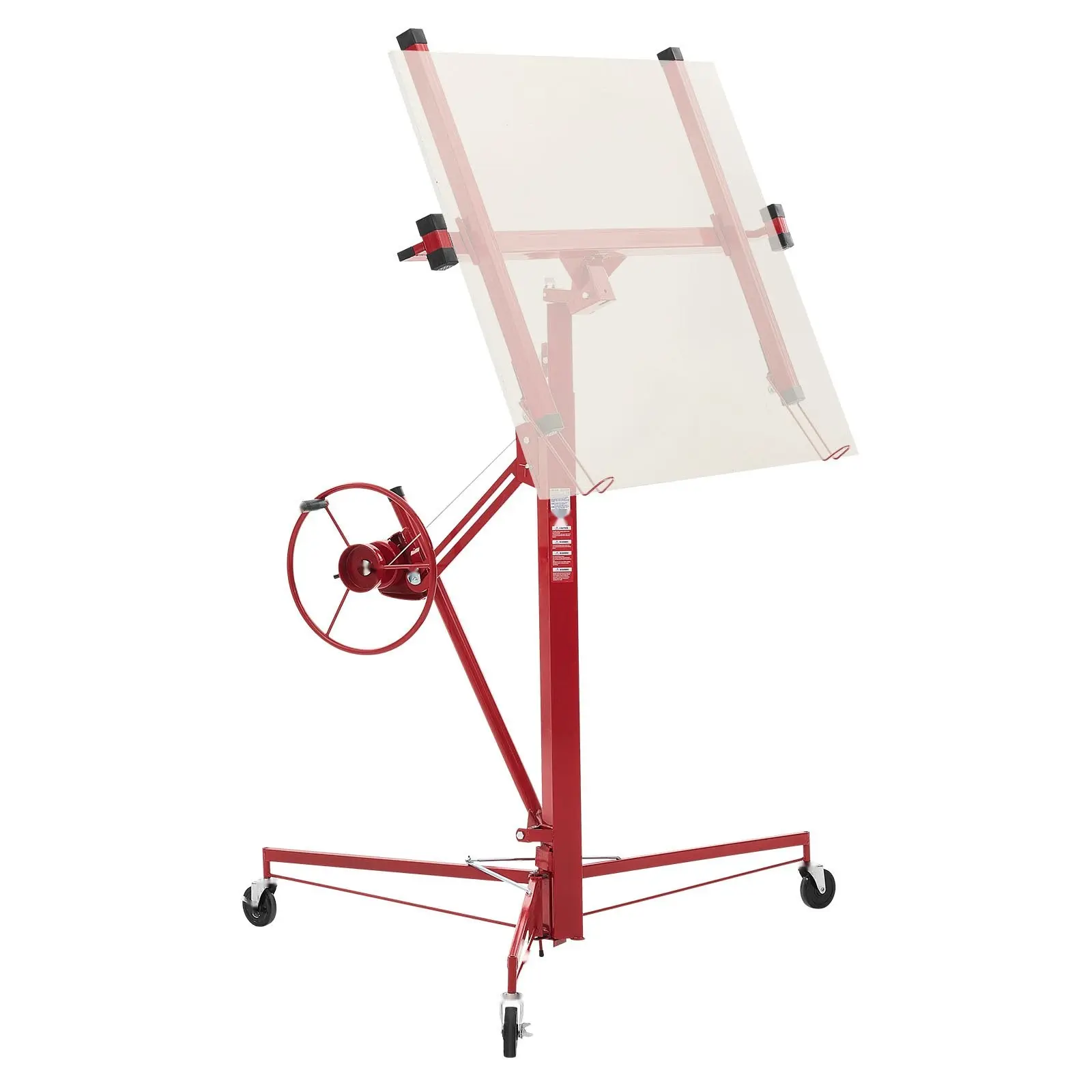 11Ft Carbon Steel Drywall Lift, 150lb Sheetrock Hoist with Adjustable Arm, Lockable Wheels, Panel Tilt, Easy Lock, Portable Heavy-Duty for DIY Users, Construction Site Ceiling/Wall Installation & Handling (Red)