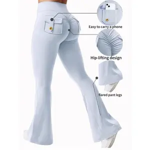 High waisted, hip lifting, abdominal tightening and slim fit yoga pants with pocket design, convenient for carrying small items, suitable for sports, running, cycling, yoga, pickle ball exercise, leisure and multi scene dressing, Flared Yoga Bottoms