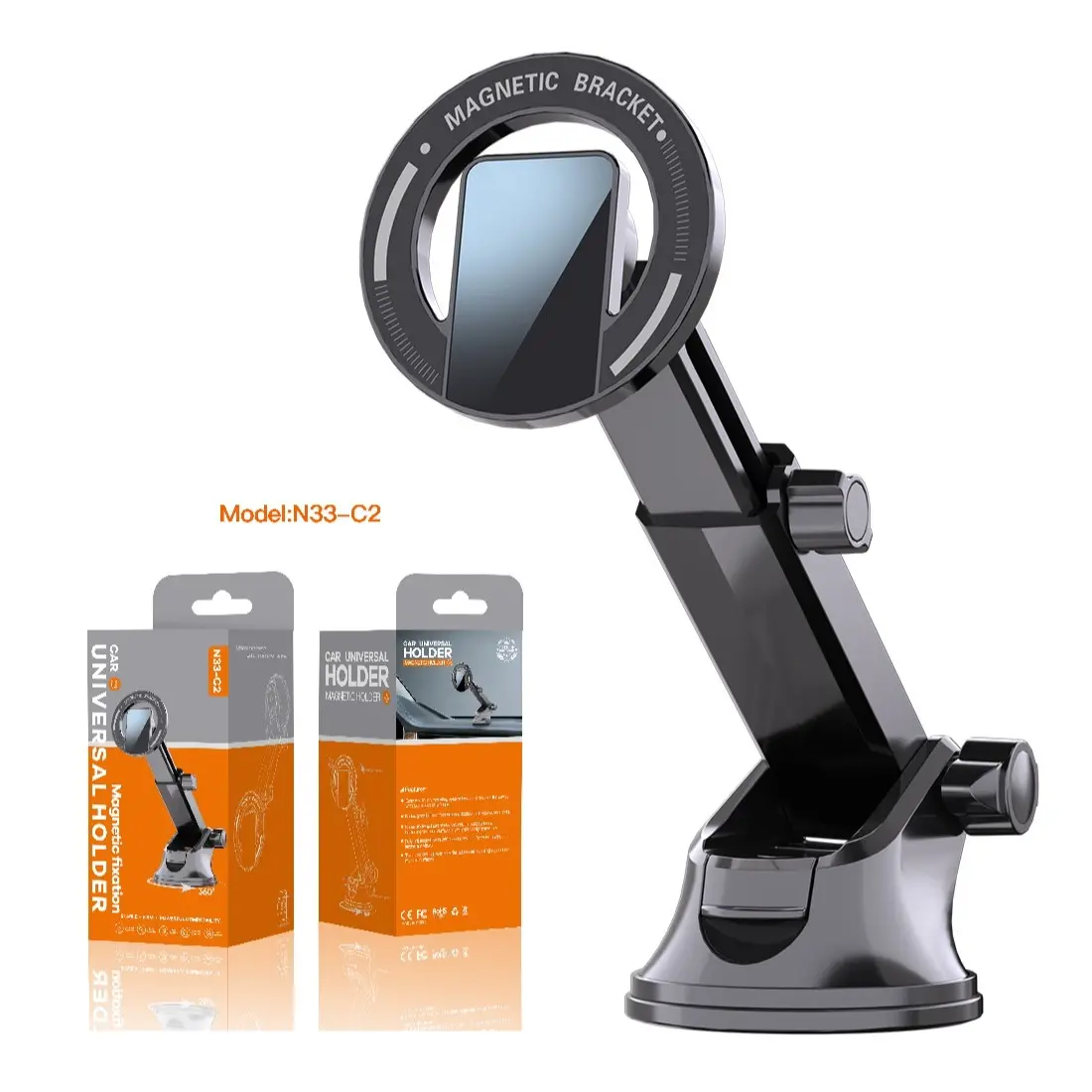 Magsafe Car Phone Mount for iPhone, Magnetic Windshield Dashboard Holder, Telescopic Arm, Strong Suction Cup, Adjustable Car Holder, Compatible with iPhone 17/16/15/14/13/12, Phone Holders for Your Car