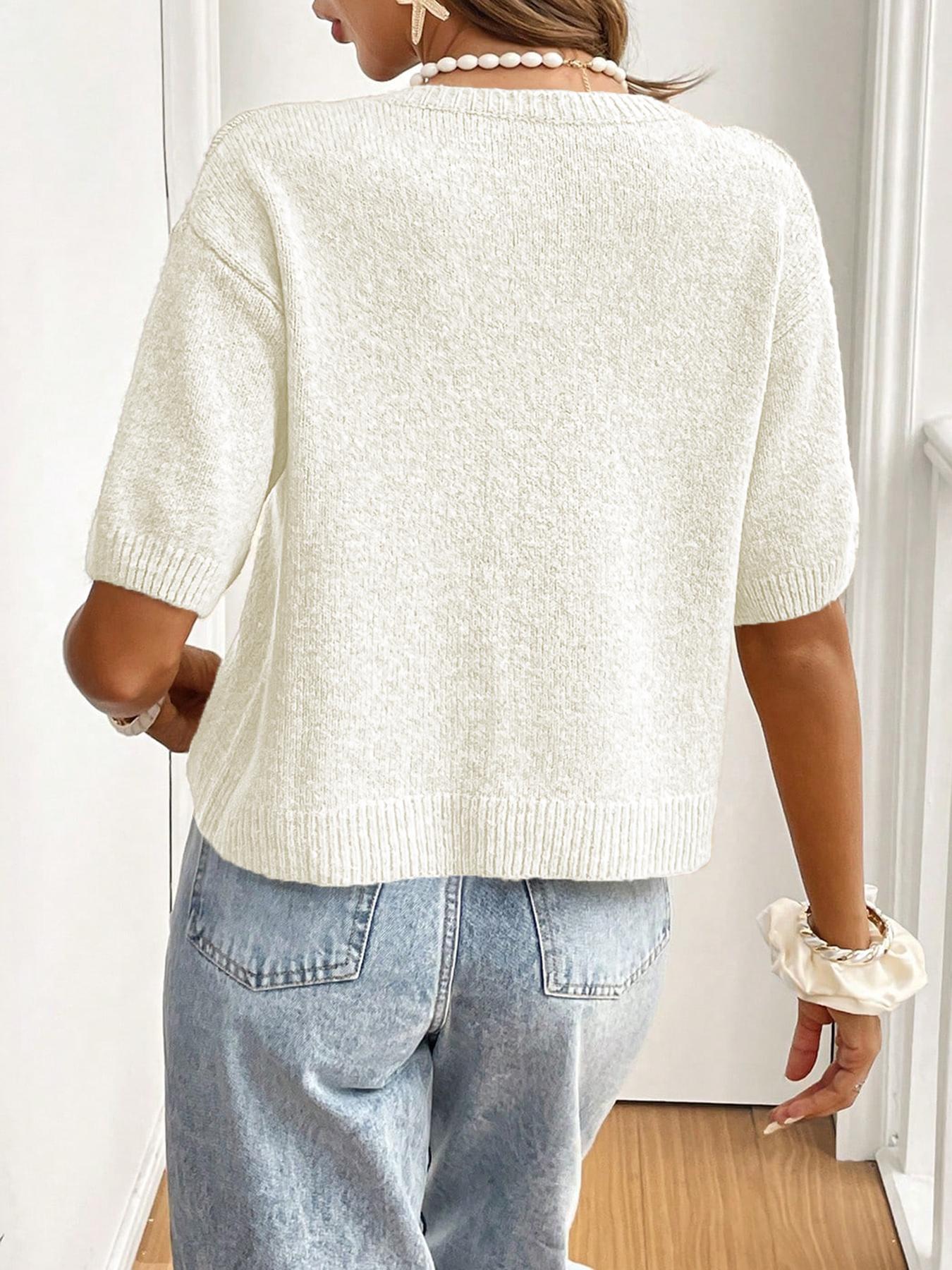 Women's Plain Tie Front Fitted Sweater Cardigan, Casual Short Sleeve Knitwear for Daily Wear, Ladies Clothes for All Seasons, Womenswear, Breathable