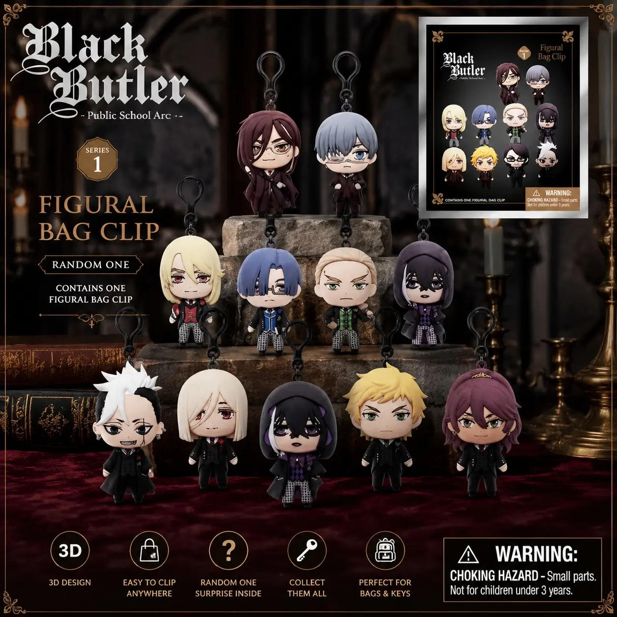 Butler 3D Blind Bag Keychain, Sebastian Ciel P4 Figure, Gothic Anime Backpack Clip, Otaku Gift, Collectible Keyring, Mystery Surprise, Cool Keychains