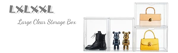 Acrylic Box Display Case, Clear Plastic Stackable Storage Bins with Magnetic Attraction Lid, Showcase for Cosmetic, Large Figures Collectibles (5 Pack, X-Large)