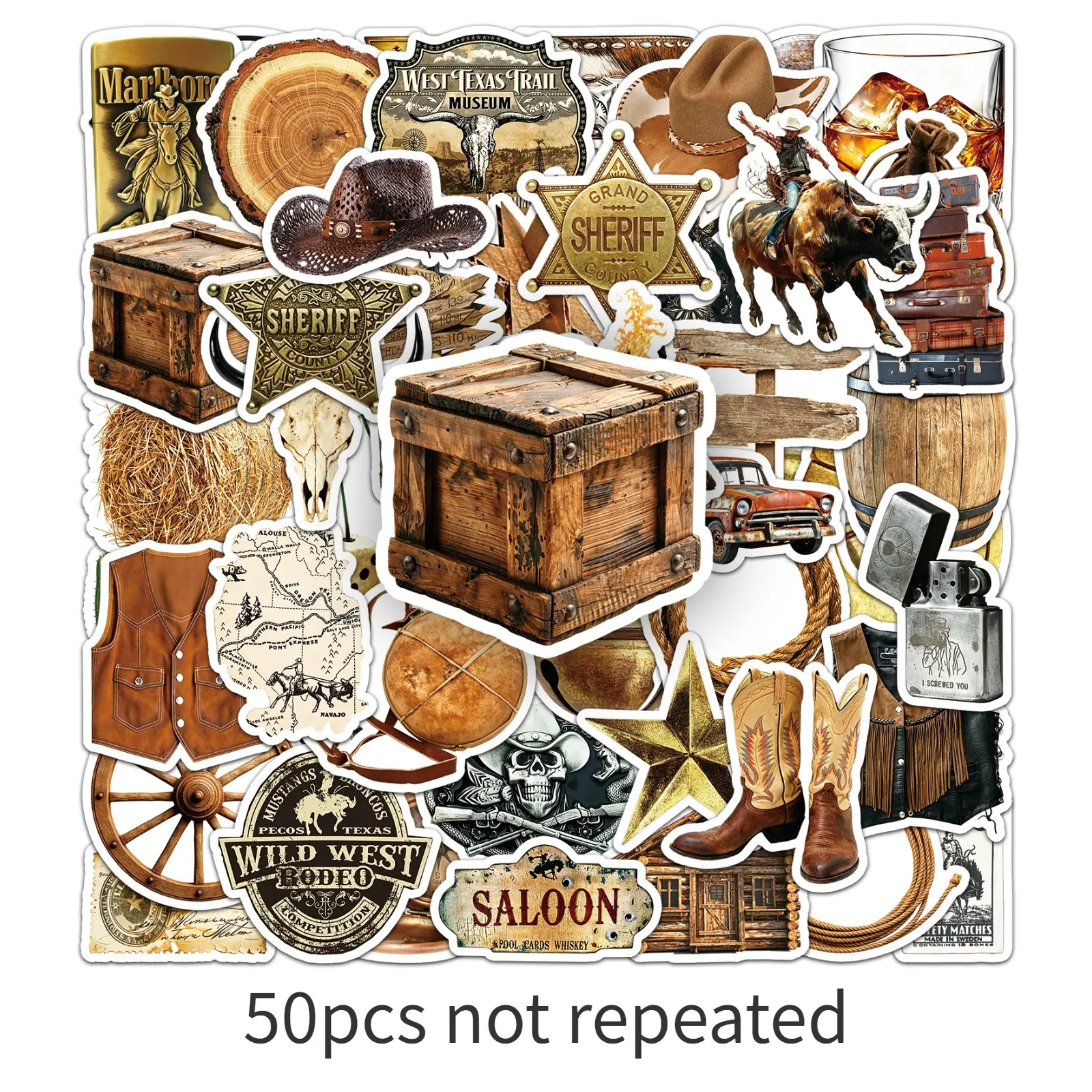50-Piece Western Cowboy Series Graffiti Stickers – Waterproof, Creative DIY Decals for Luggage, Phone Cases, Laptops, Helmets, and Skateboards