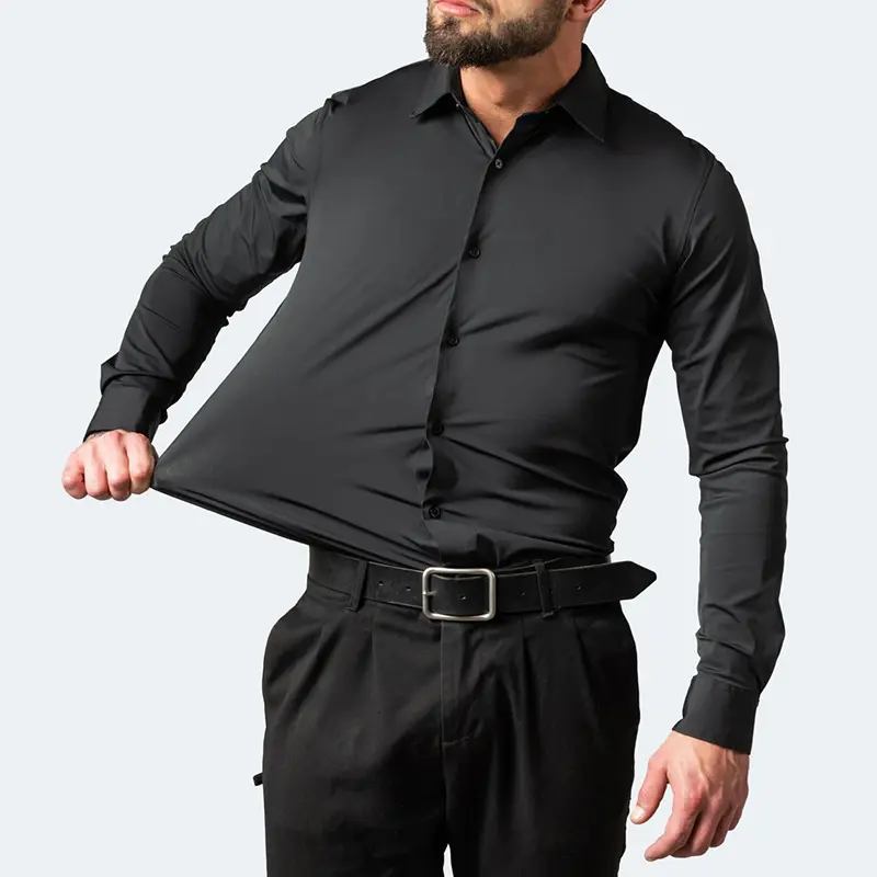 Premium Cross-Border Men's Long-Sleeve Shirt - 4-Way Stretch, Wrinkle-Free, Mercerized Fabric with Excellent Drape - European Sizing, Ideal for Business, Commuting, and Formal Wear