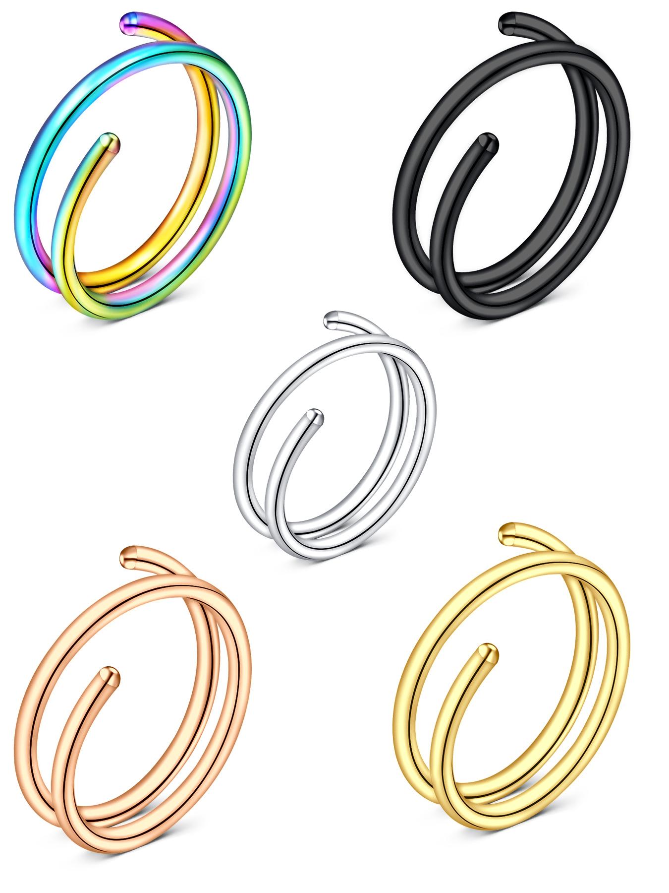 Casual 5pcs Colorful Stainless Steel Double Hoop Nose Rings, Nose Cuff, Nose Piercing Jewelry For Women And Men, Fashionable Body Jewelry Gift For Any Occasion
