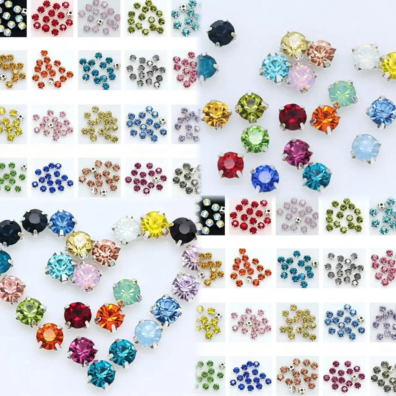Vesta-A30-8mm Mix Colors Rhinestones with Silver Prong Setting 5pcs per bag
