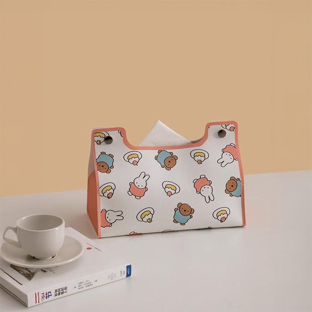 Kawaii Miffy New Cute Tissue Box Cartoon Rabbit Printing Pu Waterproof Simple Style Household Desktop Storage Bag Girl Gift