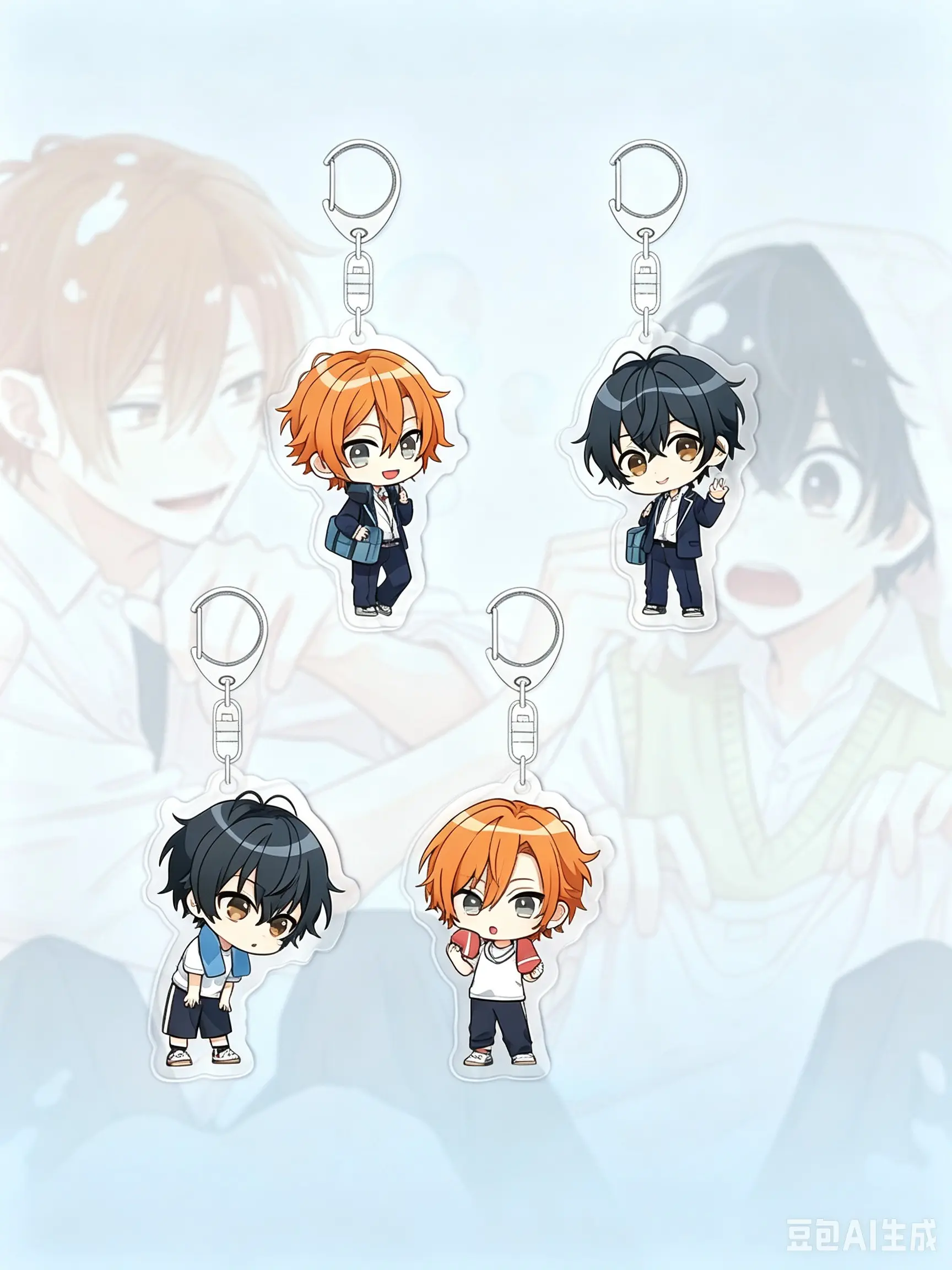 2D Cartoon Acrylic Keychains Set of 4, Cute Anime Characters, Creative Couple Keyring Gift, Decorative Collectible Items