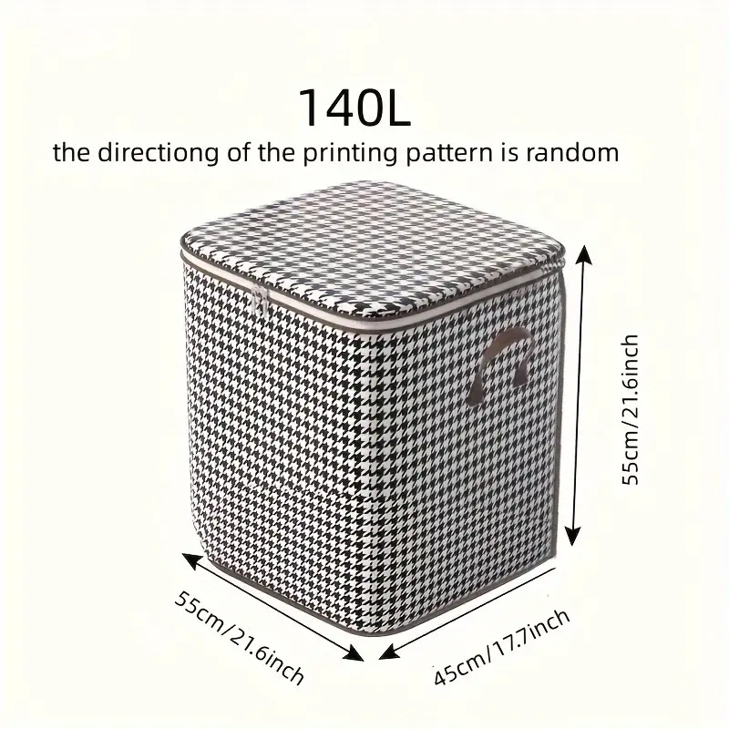140L Large Grid Clothes Storage Bag with Handle - 1000 Bird Print, Dustproof, Foldable Organizer for Blankets, Bedding, Closet, Moving