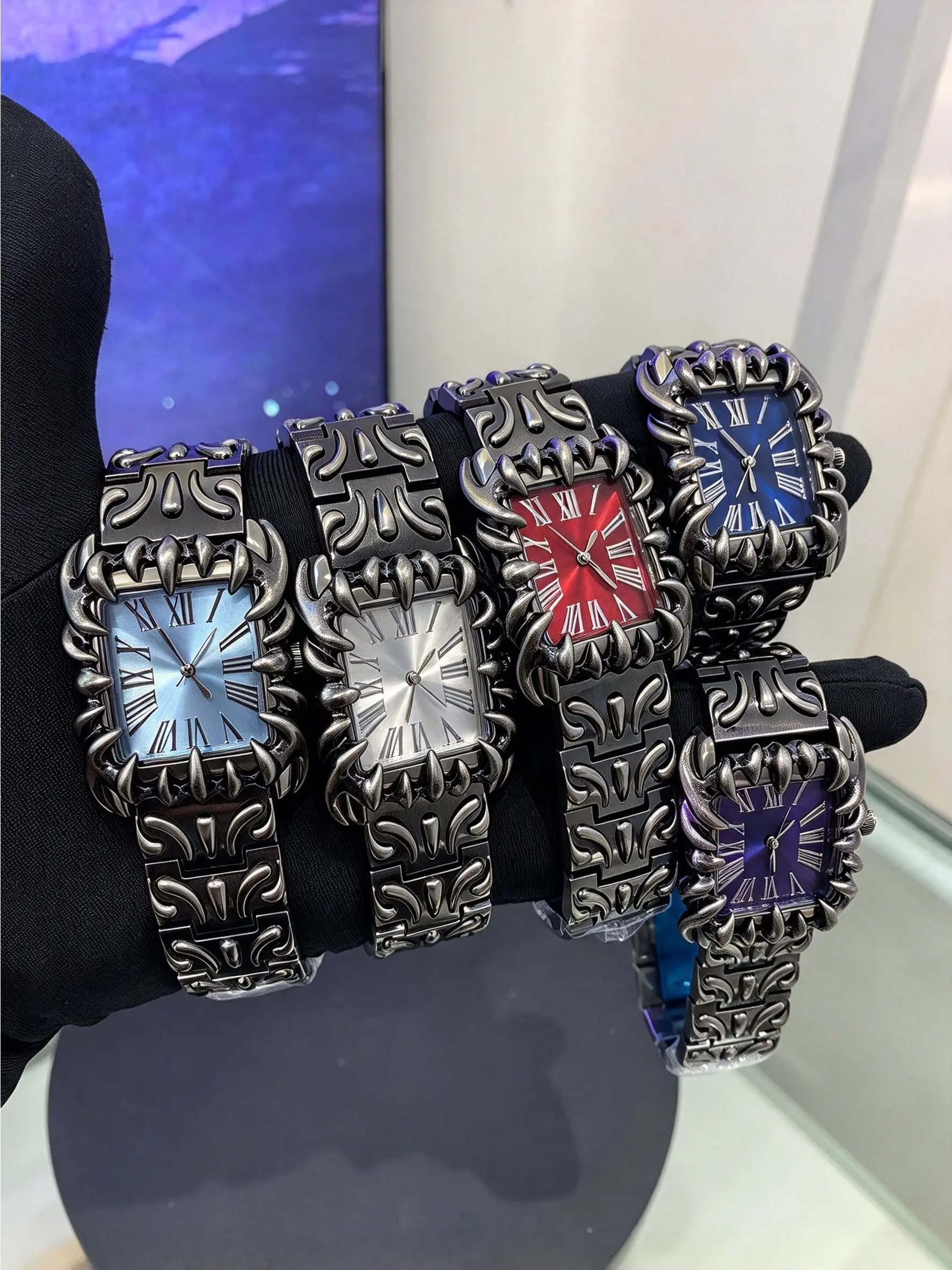 Men's Square Watch, Large Dial Claw Millennium Watch, Fashion Retro Y2K Style, Party Fashion Watch, Quartz Analog Watch, Fish Scales Pattern