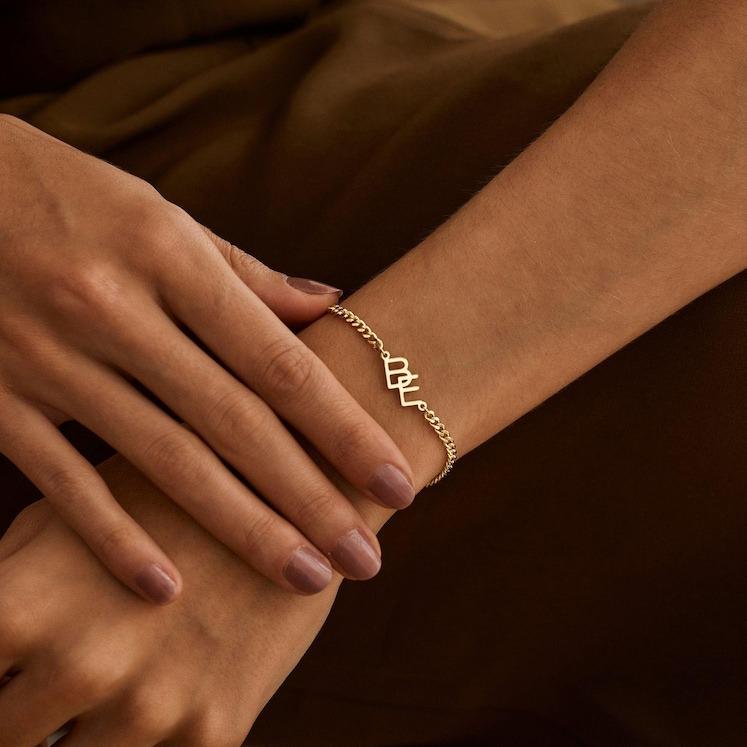 AS821 Personalized Custom Two Initials Bracelet Stainless Steel Cuban Chain Couple Bracelet Anniversary Gift for Men and Women