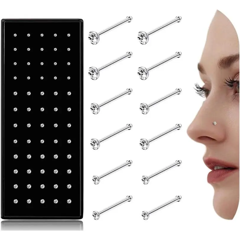 Straight L Shaped Stainless Steel Nose Studs Rings  Pin   20G-22G 1.5mm 2mm 2.5mm