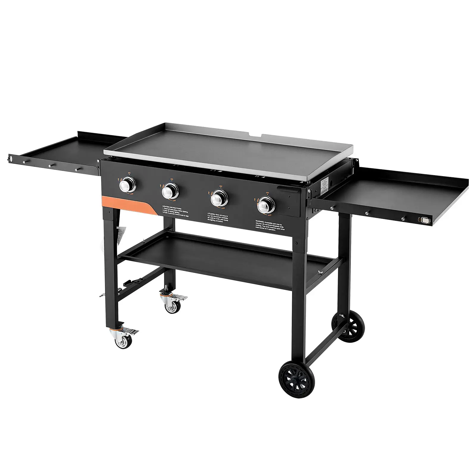 Gas Griddle, 4-Burner Flat Top Grill, 36 inch Grill Plate Foldable Propane Griddle with Wheels, 60000 BTU Outdoor Flat Top Grills for Pan-Frying, Grilling, Stir-Frying, & BBQ, Pulse Ignition