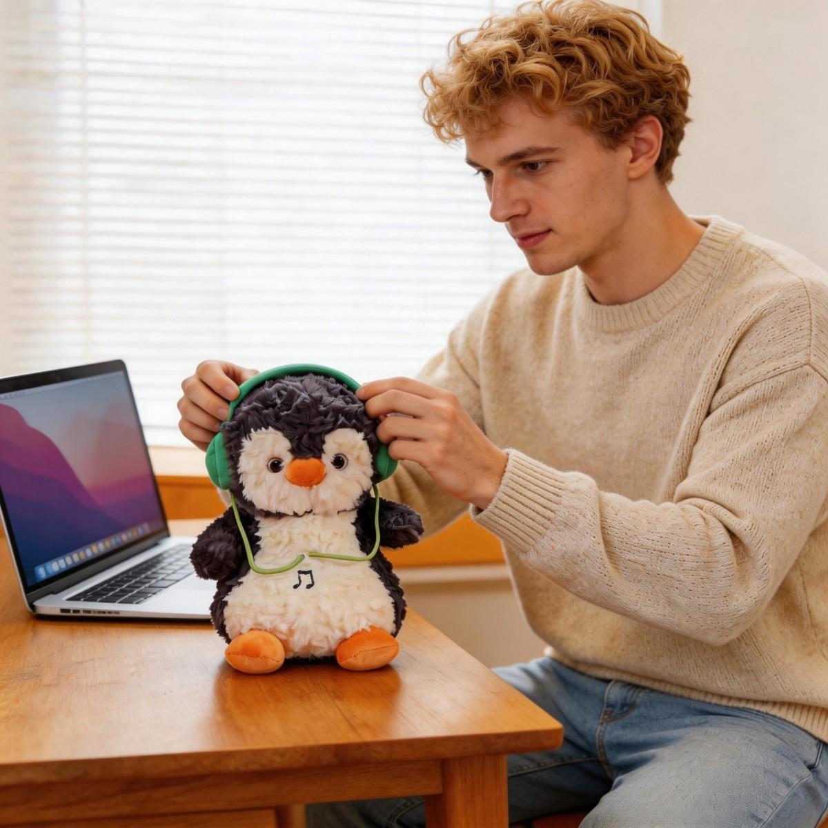 cute stuffed animal squishy toy cheap stuff Squeezable plushies 9.06in Headphone Penguin gifts for bf cute boyfriend gifts girlfriend gift girly birthday gifts