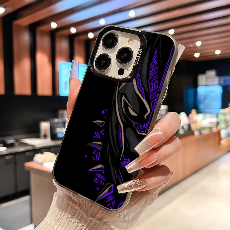 Stylized Black Panther Half Portrait Hard Plastic Phone Case, Metallic Silver CY763 Series, Durable Silicone-Lined, Fingerprint-Resistant for iPhone17/17PROMAX/17PRO/16/15/14/13/12/11, Resistance, Accessories