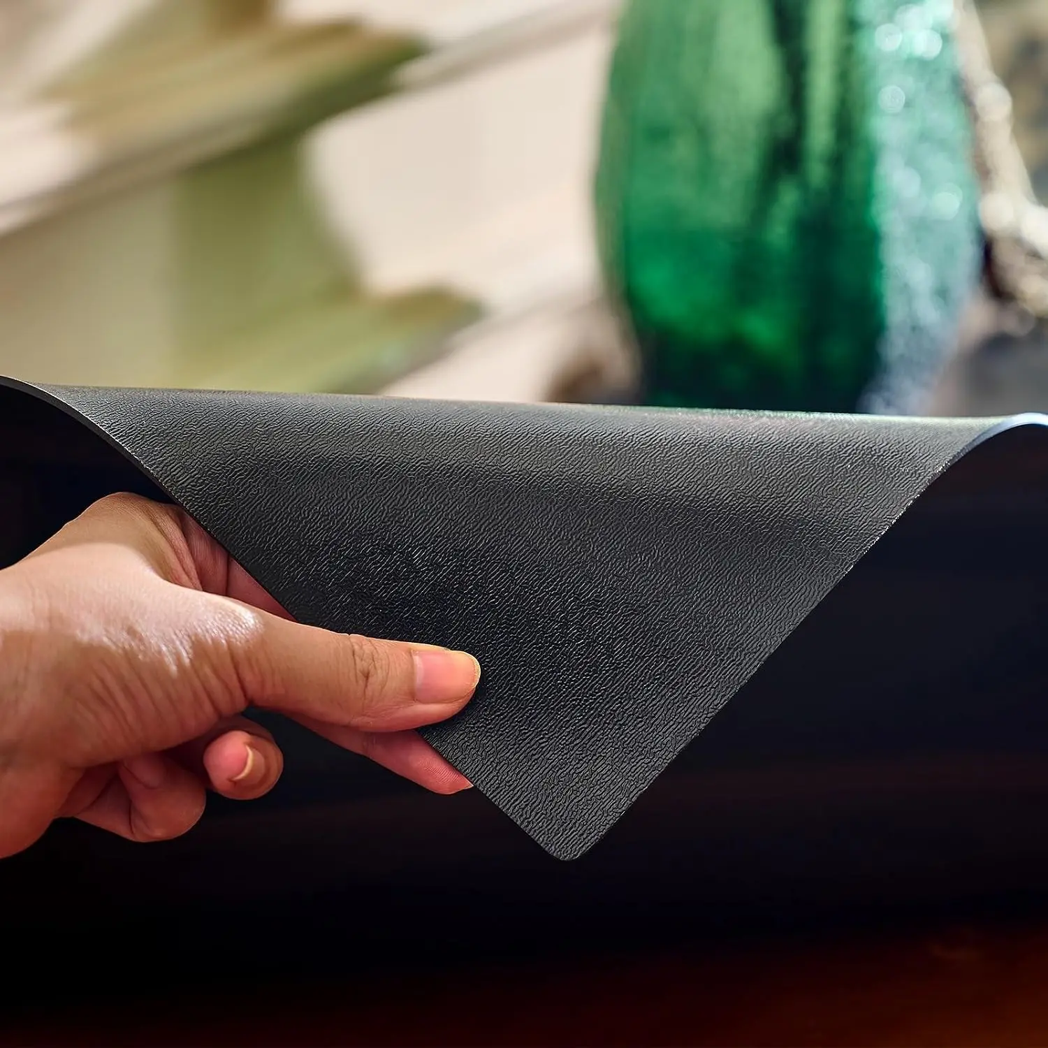 Black Table Cover Protector 48x24 Inch, 1.5mm Thick Heavy Duty PVC Table Pad, Waterproof Desk Mat & Dining Tablecloth, Cut to Fit Protector for Kitchen, Office Desk & Game Night Watch Soccer Party
