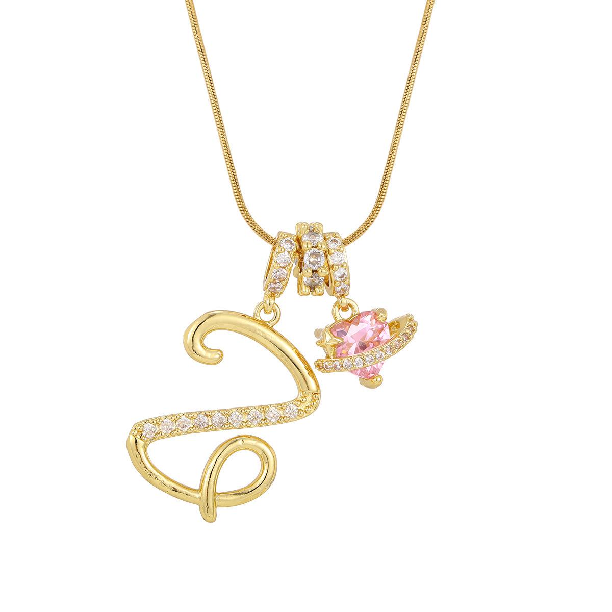 A–Z Initial Necklace for Women, Colorful Cubic Zirconia Letter Pendant, Dopamine Style Gold Tone Chain Necklace, Personalized Cute Jewelry for Daily Wear, Layering Outfit and Gift