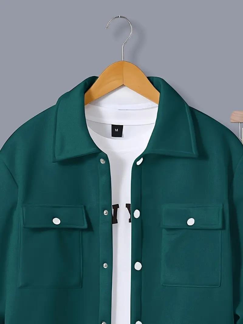 Men's two-piece set men's fashion solid color pocket open button lapel jacket and solid color set formal long sleeved