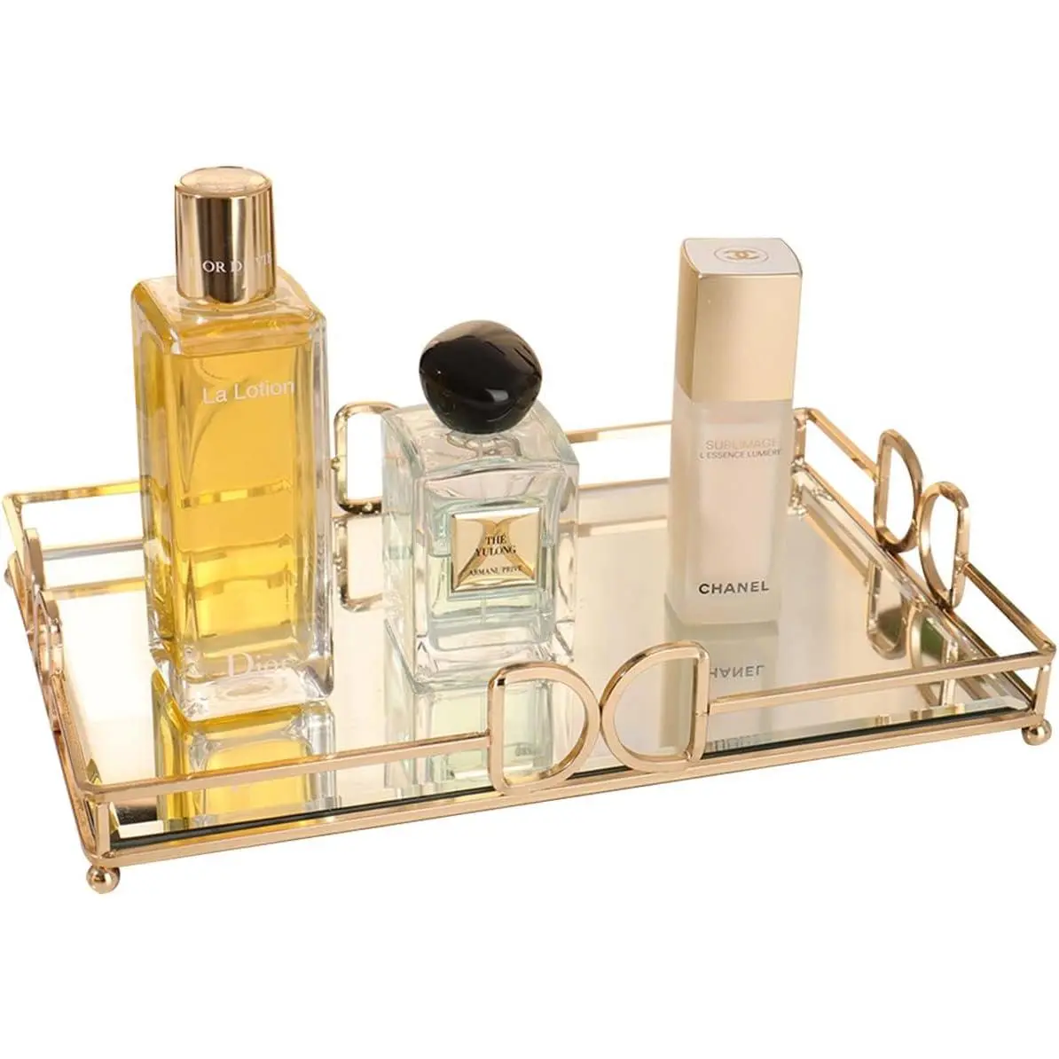 Mirror  Tray for Perfume, 11.7x7.9 Non-Slip Glass Dresser Tray, Elegant Decorative Organizer for Bathroom Countertops, Skincare & Makeup Display, Rust-Proof