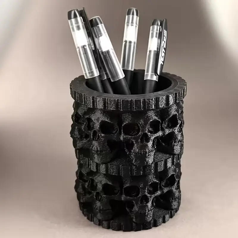 Gothic Halloween Decoration, 3D Printed Skull Pen Holder, Pen Organizer For Desk, Open Design for Pens/pencils, Horror Theme Home Office Desk Decor, Party Gift