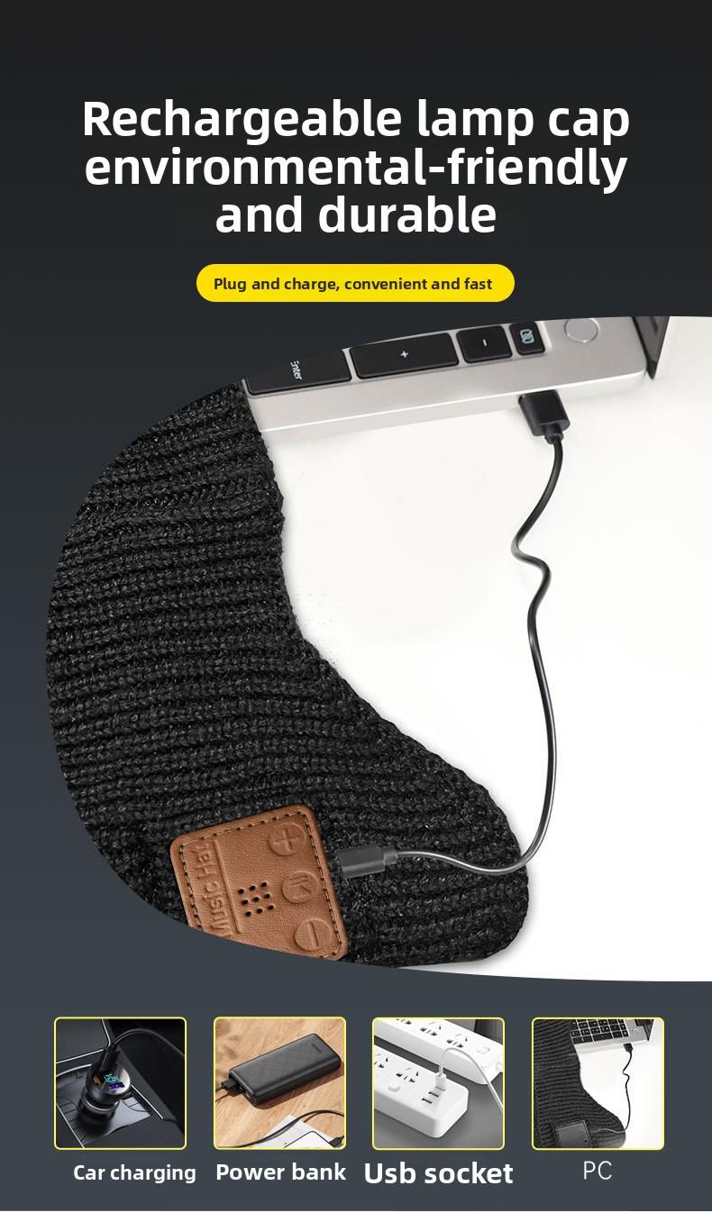 New USB Charging Light-Up Bluetooth Headphone Hat Outdoor Warm Knitted Ear Protection Hat Wireless Music Colorful Light Design Unisex Fashionable Casual Flashlight Hat for Christmas Holidays
