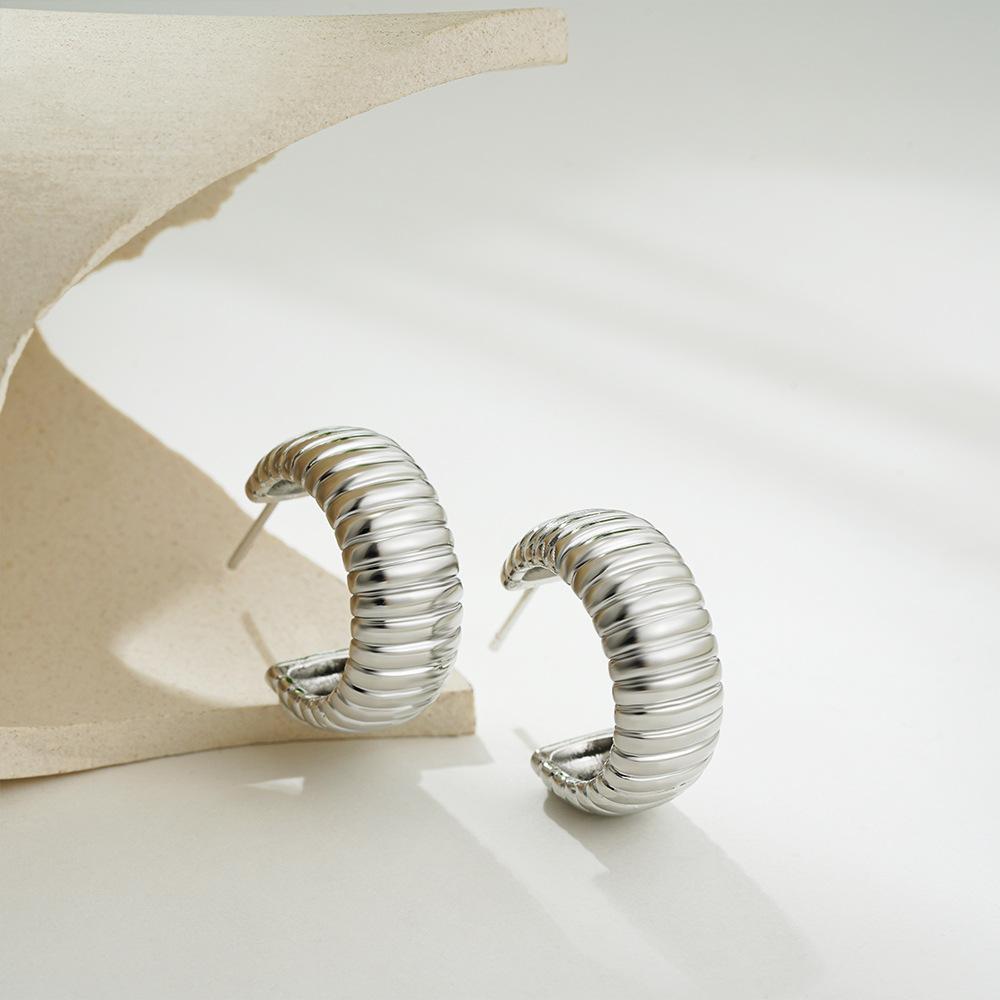 Gold Ridged Arch Hoops - Elegant Gold Color Hoop Earrings with Textured Design for Everyday Wear